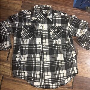 Zenana medium pockets black white flannel plaid oversized Shacket wool cotton